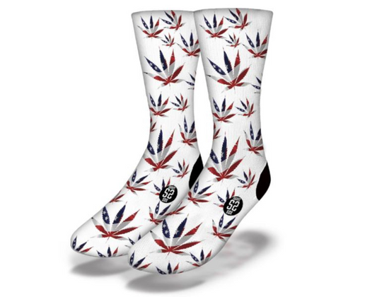 STAR & STRIPES POT LEAVES Funny Weed Socks