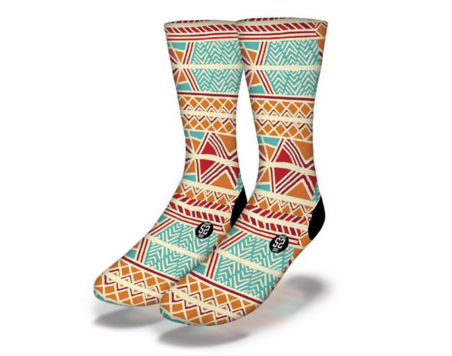 SUNSET FIRE GEOMETRIC African Tribal Pattern Socks