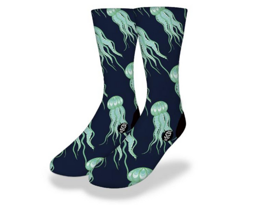 GREEN GLOWING JELLYFISH Fun Sea Life Socks