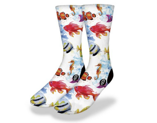 WATERCOLOR REEF LIFE Fun Fish Socks
