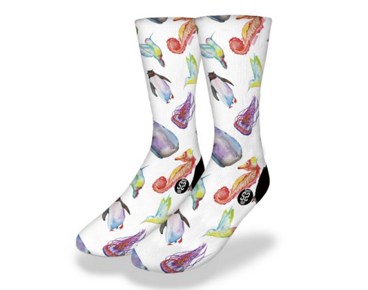 WATERCOLOR WILDLIFE Fun Sea Life Socks