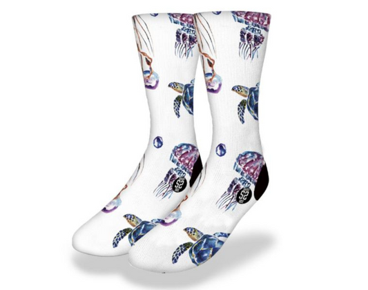 ISLAND LIFE JELLYFISH & SEA TURTLES Fun Sea Life Socks