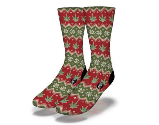 Christmas MISTLETOE & WEED Funny Ugly Sweater Socks