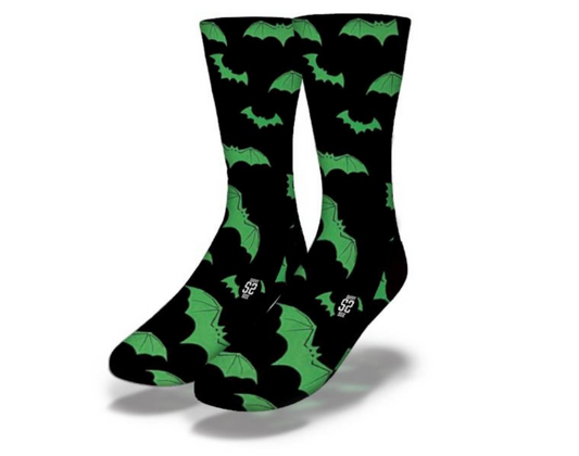 GHOULISH GREEN ZOMBIE BATS Spooky Halloween Socks