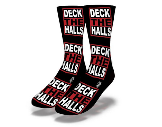 DECK THE HALLS Funny Christmas Socks (Black)