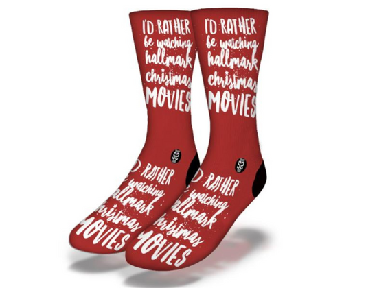 I'D RATHER BE BINGEWATCHING CHRISTMAS MOVIES Fun Christmas Socks (Red)