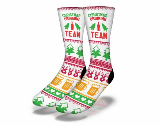 CHRISTMAS DRINKING TEAM Funny White Christmas Socks