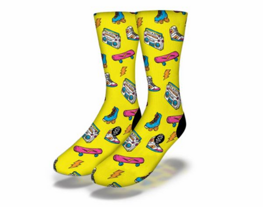 80'S AWESOME RETRO ROLLER SKATE Socks (Yellow)