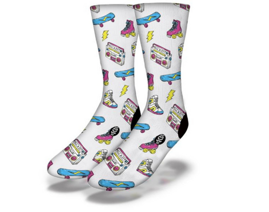 80'S AWESOME RETRO ROLLER SKATE Socks (White)