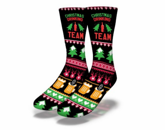 CHRISTMAS DRINKING TEAM Funny Black Christmas Socks