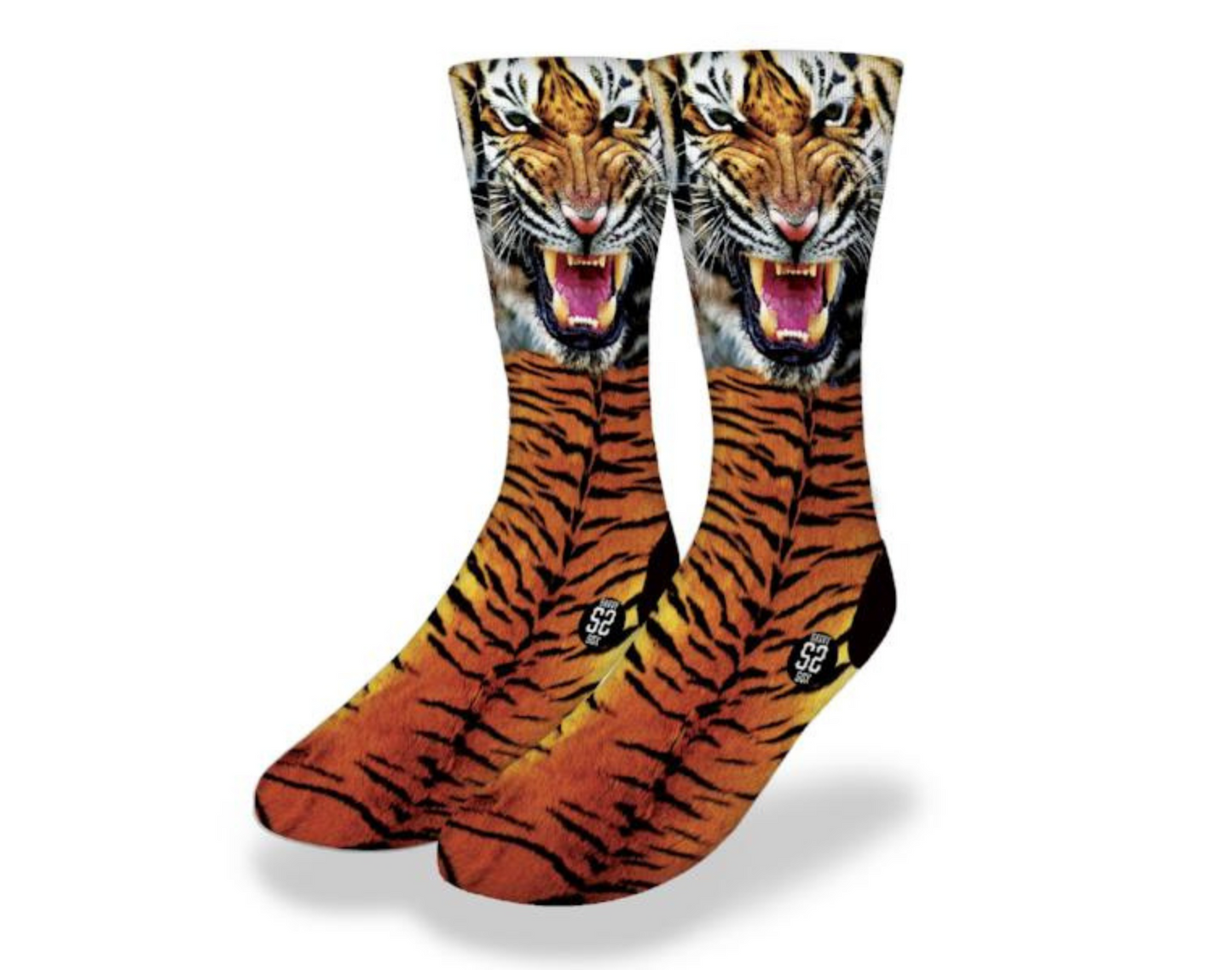 SCOWLING TIGER FACE Fun Animal Print Socks